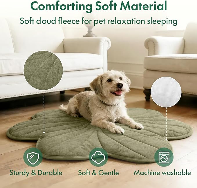 Vagascape Dog Bed, Waterproof Pet Bed with Washable Removable Cover, Comfort Cat Dog Pad for All Seasons, Heating Green Clover Shape Cat Mat with Nonskid Bottom(35"x27")