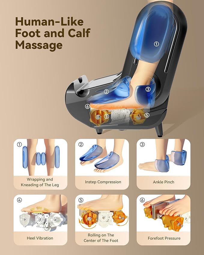 2 in 1 Shiatsu Foot Massager Machine, Foot and Calf Massager with Adjustable Heat, Deep Kneading Therapy, Vibration, Compression, for Plantar Fasciitis, Neuropathy, Gifts for Women Man, up to Size 14