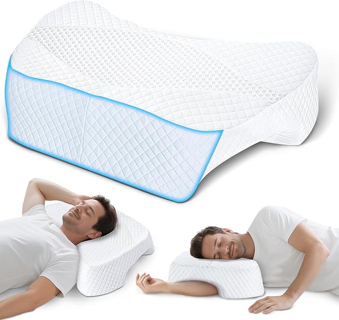 SAHEYER Side Sleeper Pillow with Arm Hole, Upgraded Memory Foam Shoulder Pillow for Neck Pain Relief, Adjustable Multi-Angle Arm Tunnels Support for Adults Pressure-Free Sleep (White)