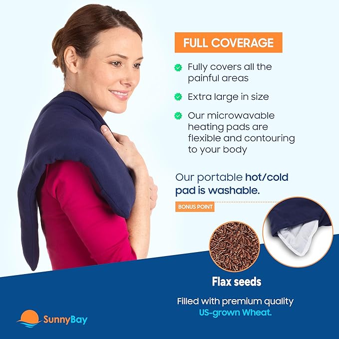 SunnyBay Extra Large Microwave Heating Pad, Microwavable Heavy Weighted Full Body Moist Hot Pack and Washable Fleece Cover, 10x24 Inches, 2.8 lbs, Navy Blue