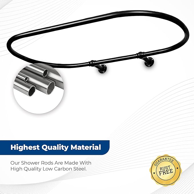 Oval Shower Curtain Rail Rod For Bathroom, Ceiling Mounted for Clawfoot Tub, Large and Heavy Duty Wall Mounted with Adjustable Support - 45 x 25 Inch (Free Curtain Rings) (Black)