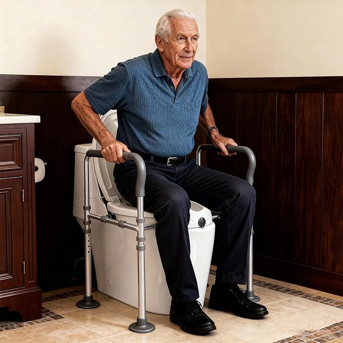 Premium Raised Toilet Seat with Handles, Adjustable Height & Width Elevated Toilet Riser for Seniors, 350lbs Heavy Duty Toilet Lift Seat for Elderly, Pregnant & Handicap - Fits All Standard Toilets
