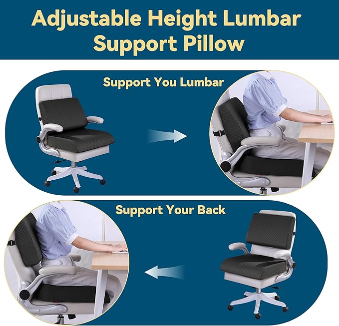 HOMBYS Extra Thick Recliner Chair Cushion with Lumbar Support Pillow for Elderly, 4.5" High Density Foam Seat Cushion, Breathable Fabric, 20"x20" Extra Large & Non-Slip for Recliner, Office, Black