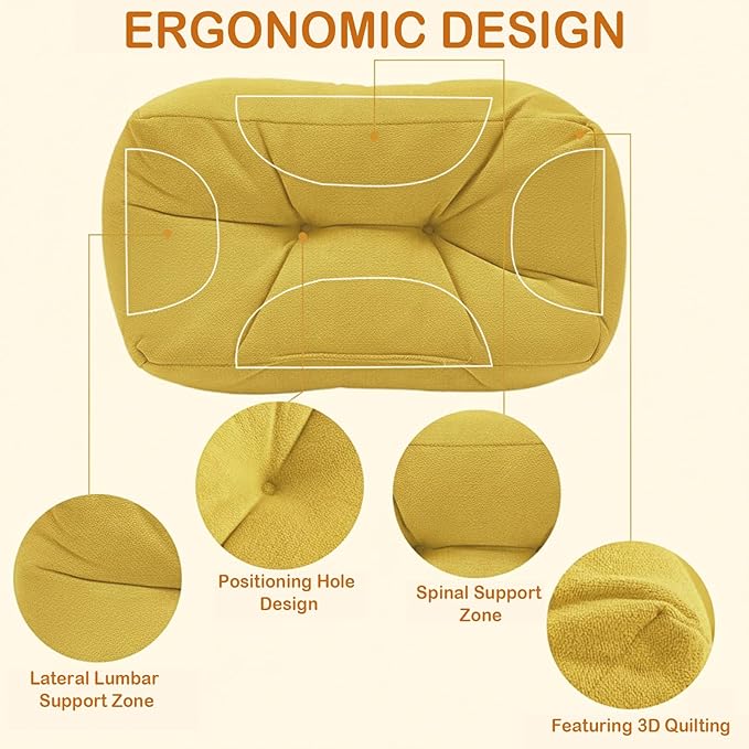 Lumbar Support Pillow Small Lower Back Pillow for Office Chair, Car Seat, and Desk Chair Ergonomic High-Elasticity Cushion for Pain Relief and Comfort on Sofa, Bed, or Travel (Yellow)