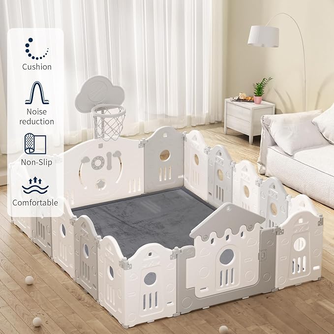 ACOMOPACK Baby Play Mat for Floor 1.3" Thick Memory Foam Play Mat 59"×71" Tummy Time Crawling with Non-slip Bottom for Living Room,Nursery,Soft Velvet Playpen Mats for Kids,Infants（Dark Grey）