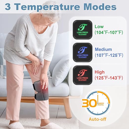 Heated Knee Brace, Cordless Knee Heating Pad for Arthritis, 3 Temperature Modes Knee Warmer, 3000mAh Battery Operated Knee Wrap for Men Women Seniors, Blue(Single)
