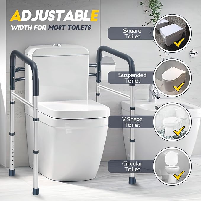 Lianjindun Toilet Safety Rails, Adjustable Toilet Frame for Elderly, Seniors, Handicap & Disabled, Foldable Handicap Toilet Handles Fit Any Toilets (Blue)