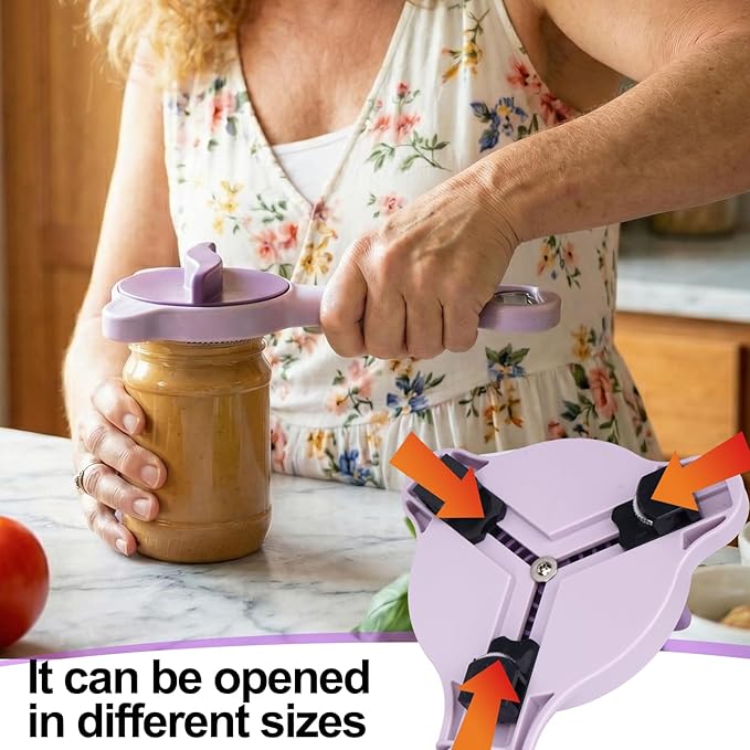 4-in-1 Adjustable Jar Opener for Seniors & Weak Hands - Multifunctional Stainless Steel Can Opener, Bottle Cap Gripper for Arthritis Sufferers - Kitchen Gadgets for Easy Opening（Purple）