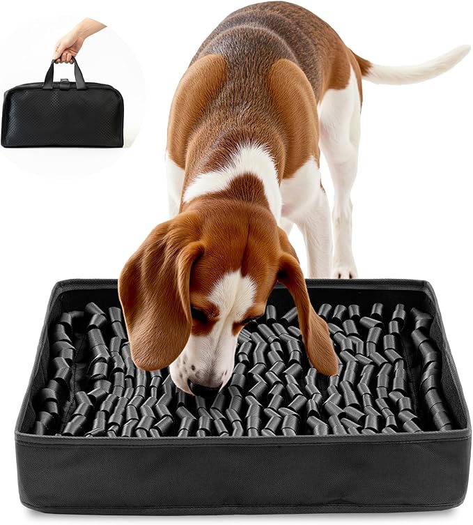 FunFurry Snuffle Mat for Dogs, Dog Puzzle Mat, Interactive Dog Toys for Enrichment,Sniff Mats with Non-Slip Backing,Portable Design Easy to Store (Black, 14" X 12"-Portable)