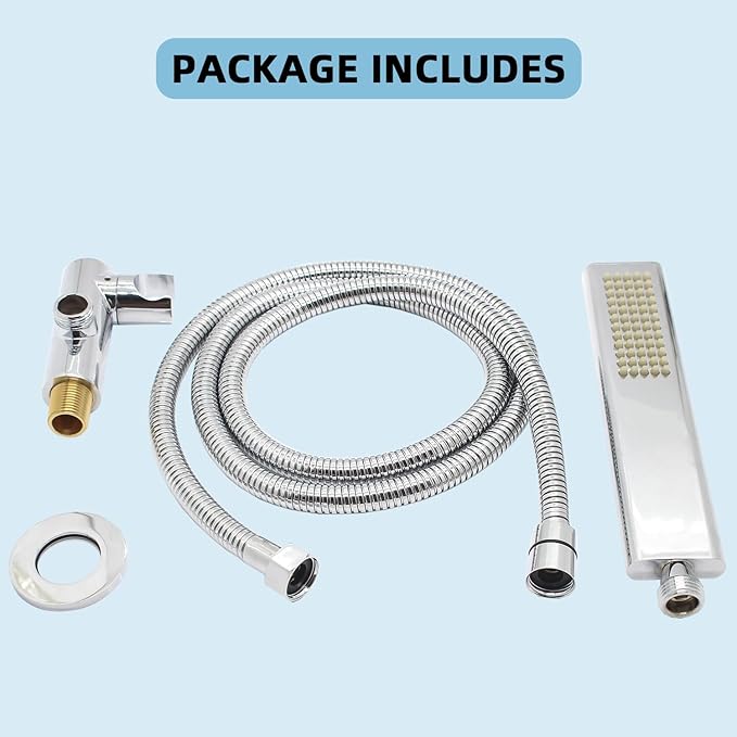 Solid Brass Handheld Shower Head Arc Design High Pressure Polished Chrome Hand Shower Wand with Adjustable Supply Elbow Wall Connector Shower Holder and 59″ Stainless Steel Hose Set