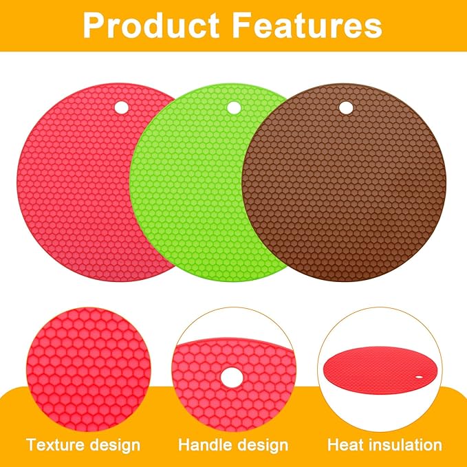 uxcell 3pcs Silicone Jar Opener Pads, 17.5cm/7" Texture Can Opener Multipurpose Round Bottle Lid Opener Non-Slip Coasters for Weak Hands Seniors Children, Red, Brown, Green