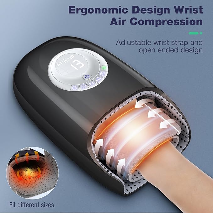 SKRFORM Hand Massager with Heat and Compression, Hand Massage for Arthritis and Carpal Tunnel Relief, 6 Modes Pressure Point Therapy, Blowing Wrist Massager, Finger & Palm Kneading, Gifts for Mom Dad