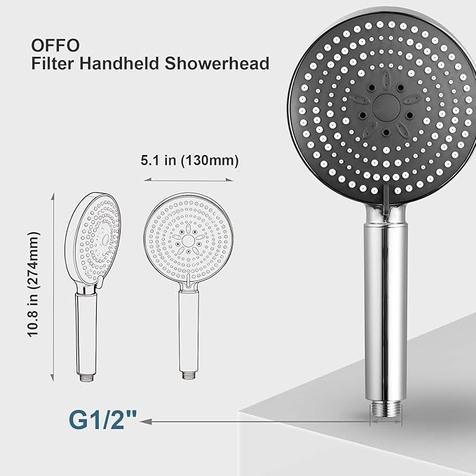 OFFO Filtered Shower Head with Hose, 20 Stage Shower Head with Filters for Hard Water with 60" Stainless Steel Hose, 6 Modes High Pressure Shower Head to Remove Chlorine, Chrome