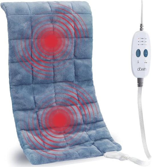 Weighted Heating Pad with 2 Massager,Vibrating Heating Pads for for Back &Neck Pain Cramps 12"x24",3 Heat Levels,9 Massage Modes,2Hrs Auto-Off,Fathers Day Gift (XL Blue)