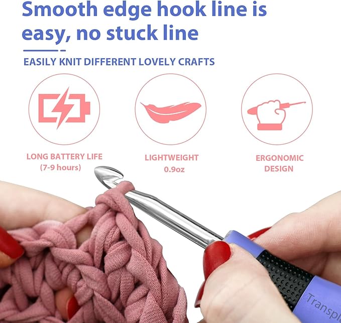 Light up Crochet Hook Set with Stitch Counter Crochet Kit with 22 Different Size Interchangeable Crochet Needle,Ergonomic with 2 Levels Led and Digital Stitch Counter for Crocheting and Knitting