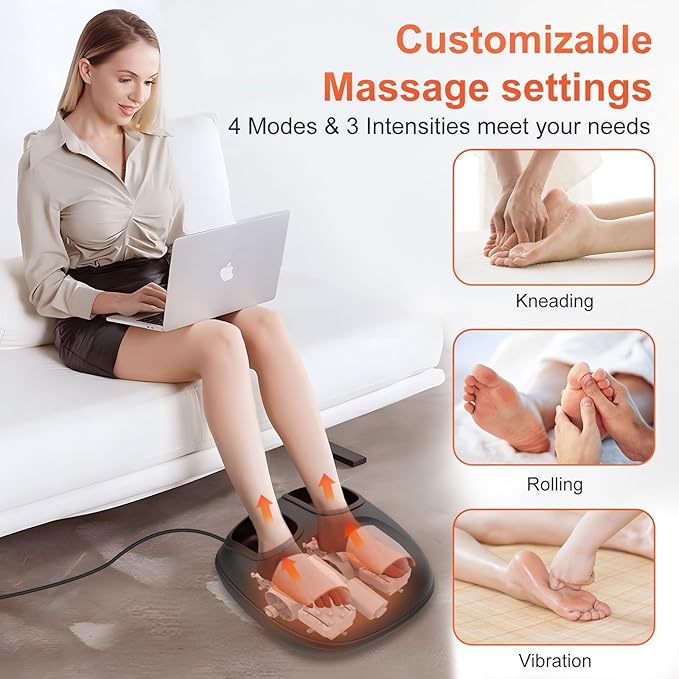 CuPiLo FSA Eligible Foot Massager for Neuropathy, HSA Store Feet Massager with Heat, Vibration & Compression, Deep Kneading for Tired Feet, Birthday Gifts for Women Men（Black）