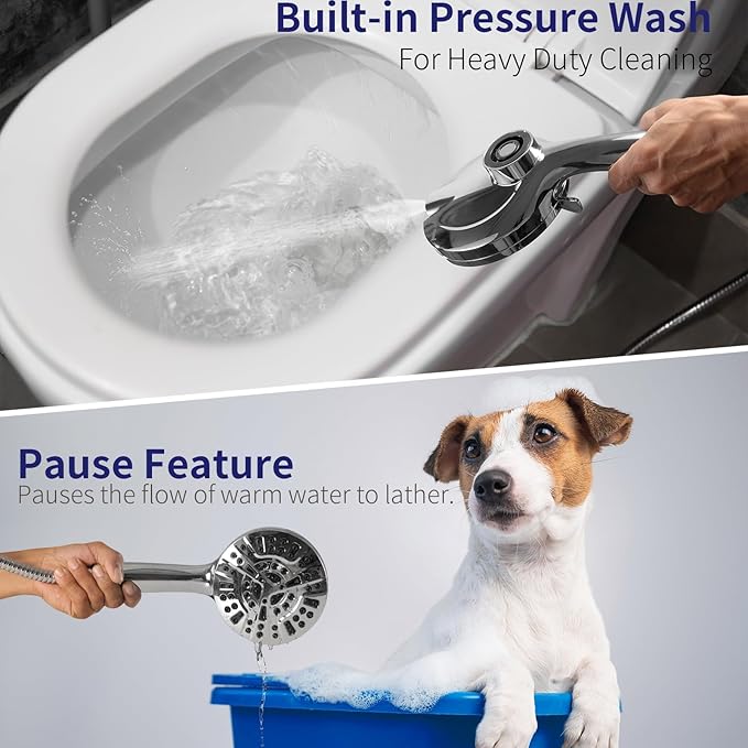Magnetic Handheld Shower Head with Filter, High Pressure 10-Spray-Mode Detachable Shower Head with 60-Inch Hose, Powerful Hand Held Shower Head for Low Water Pressure(head,silver)