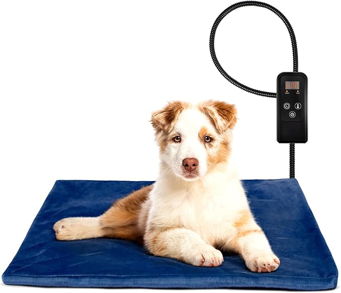 Niubya Pet Heating Pad for Dogs and Cats, Adjustable Temperature and Waterproof Pet Heated Mat with Timer, Electric Heating Pet Bed with Chew Resistant Cord and Soft Washable Cover, 20" x 16"