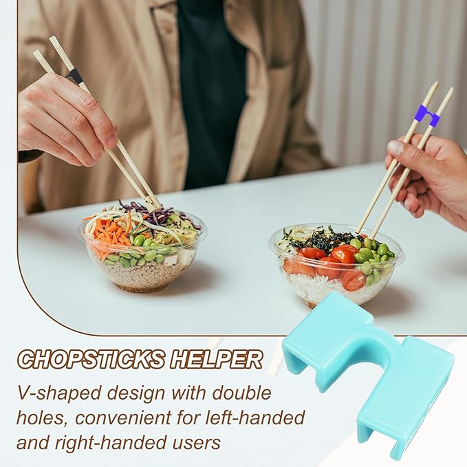 uxcell 10 Pcs Chopsticks Helper, Reusable Training Chopstick Hinges Connector Practice Chop Sticks Helpers for Adult Beginners Learners, Sky Blue