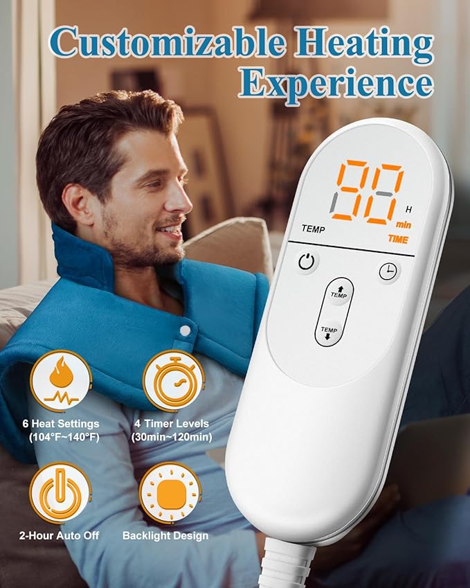 Heating Pad for Neck Shoulders Back, Weighted Heated Wrap, Electric Neck Shoulder Heating Pads 6 Heat Settings 4 Auto-Off,Mothers Day Gifts for Mom, Anniversary Birthday Gifts for Women Men Dad, Blue