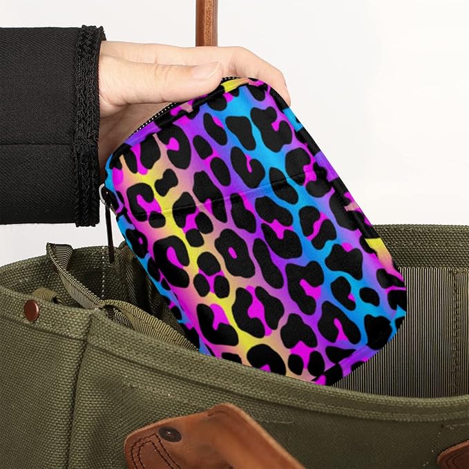Rainbow Leopard Cheetah Skin Pill Organizer - 7 Day Weekly Medicine Box, Compact Size, Vitamin Container, Portable Pill Holder Bag with Zipper