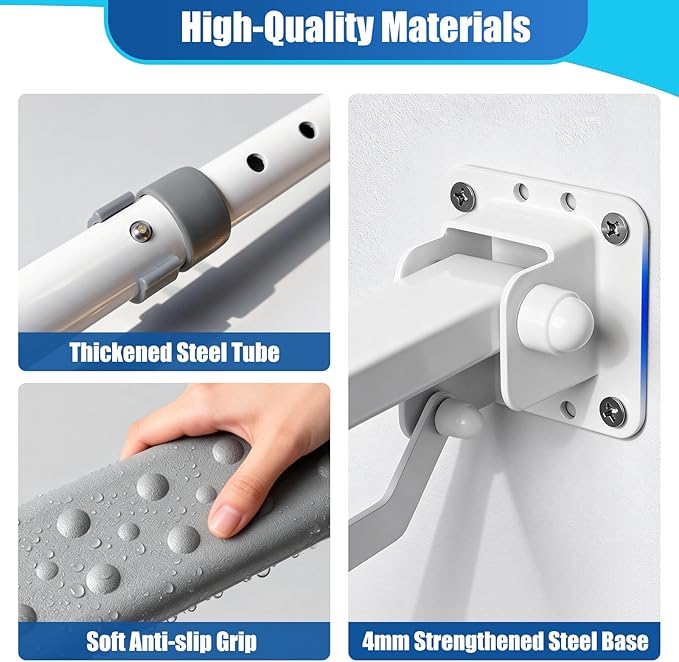 26 Inch Grab Bar for Toilet with Adjustable Height and Length, Flip up Bathroom Safety Rail with Support Leg, 660lbs Capacity Anti-Slip Handicap Toilet Handrail for Seniors