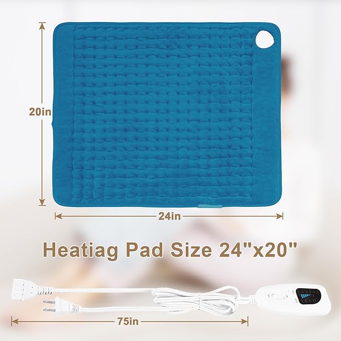Deepsoon Heating Pad,Electric Heating Pads for Back,Neck,Moist Heating Pad for Abdomen Shoulder Knee Legs,Dry/Moist Heat&Auto Shut Off,Mother's Day Birthday for Men and Women,Blue,24x20 Inch