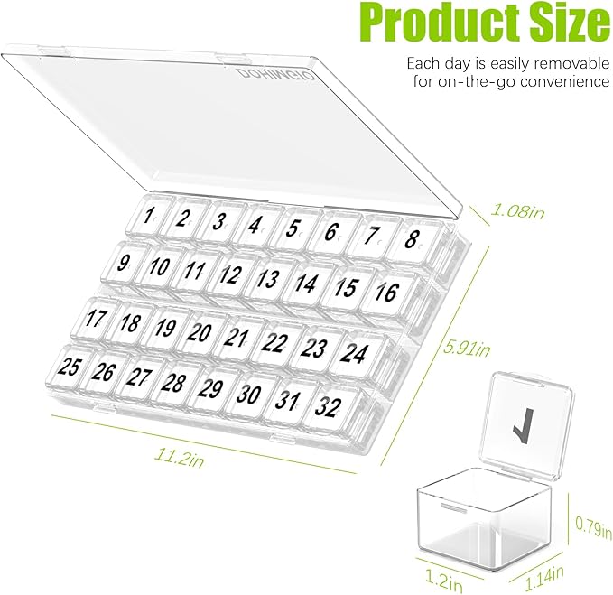 Monthly Pill Organizer Once a Day - 30 Day Pill Organizer Box - Easy to Open - Large Compartments Portable Case for Travel, Month Pill Cases Medicine Organizer for Vitamin (Clear)