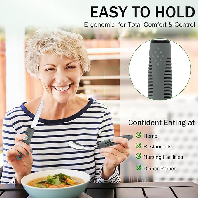 KintKita Adaptive Utensils for Elderly 4 Piece, 45°Angled Parkinsons Utensils for Elderly, Arthritis,2.9 oz Weighted Silverware for Elderly, Arthritis, Weak Hand Grip, Left-Handed Use