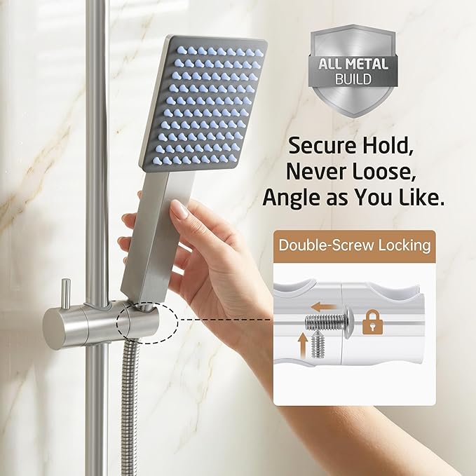 KES 30-Inch All-Metal Shower Slide Bar with Handheld Shower Head, Built-In Power Wash & Patented Auto-Reset, Adjustable Brackets Cover Hole, 18/8 Stainless Steel Slide Bar Shower System, Brushed Steel