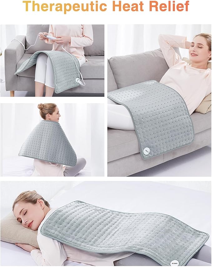 WOOMER Extra Large Heating Pad, 17"x33" XL Heating Pad, Heat Pad with Multi-Color Option, Moist Heat Therapy Feature, Auto Shut-Off, Power Cords Storage Belt