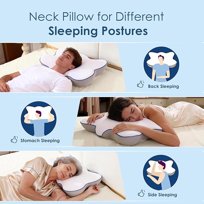 The Original Patented Cervical Neck Pillow for Pain Relief, Ergonomic Neck Support Pillow with 3D Ice-Silk Mesh Cover and Oeko-TEX Memory Foam, Orthopedic Pillow for Back Stomach Sleepers (White)