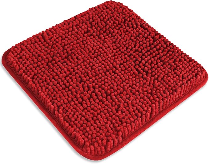 Small Bathroom Rug 12"x12" – Washable and Absorbent Mini Bath Mat, Non Slip, Thick Soft Chenille Bath Rugs for Bathroom, Shower, Locker Rug(Red)