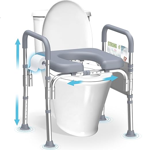 Raised Toilet Seat with Handles,Adjustable Height & Width 400lb Capacity Toilet Seat Risers,Secure Support for Seniors, Bariatric & Disabled,Fit Any Toilet for Easy & Independent Use