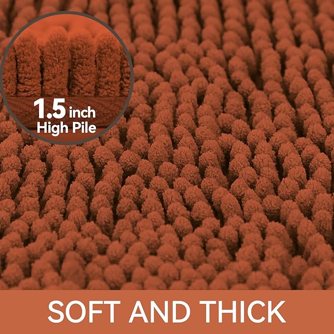 Bcoimo 70x24 Chenille Bath Mat – Non-Slip with Backing Bath Rug Ultra-Absorbent and Machine Washable Bathroom Mat Quick-Dry Design. Ideal for Bathroom Shower and Tub Areas