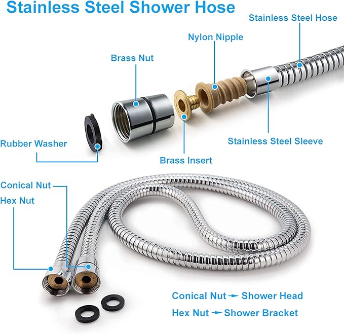 High Pressure Handheld Shower Head Briout 5-Settings Powerful Water Spray Shower Head against Low Pressure Water Flow with Stainless Hose and Adjustable Mount