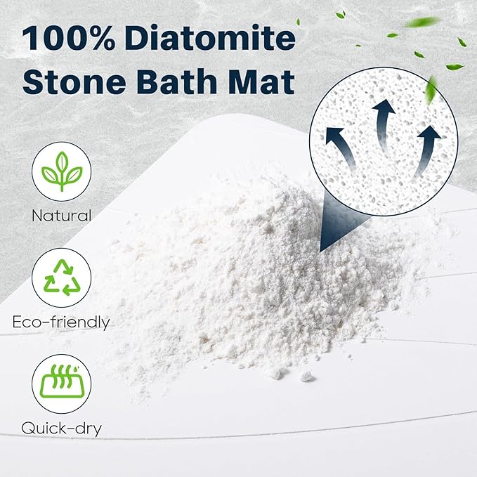 Closefriend Diatomite Stone Bath Mat - Fast Drying Bathroom Stone.Absorbent Quick Dry Diatomaceous Earth Bath MatNonslip - White 2 Pack