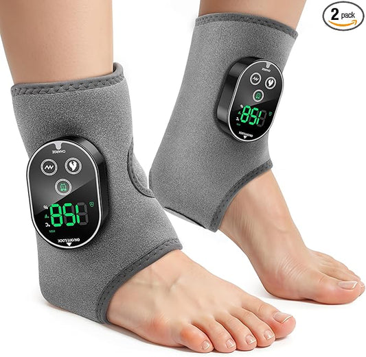 2PCS Cordless Foot Massager for Neuropathy, 3000mAh Rechargeable Ankle Heating Pad with Massage for Circulation, Foot Ankle Pain Relief Massager, Gray