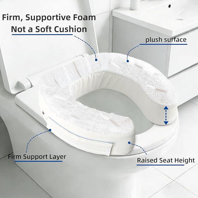 Toilet Seat Riser Cushion, 3 Inch Padded Toilet Seat Cushion for Seniors, High-Density Foam with Velcro Fastening, Stable & Non-Slip, Fits Standard & Elongated Toilets