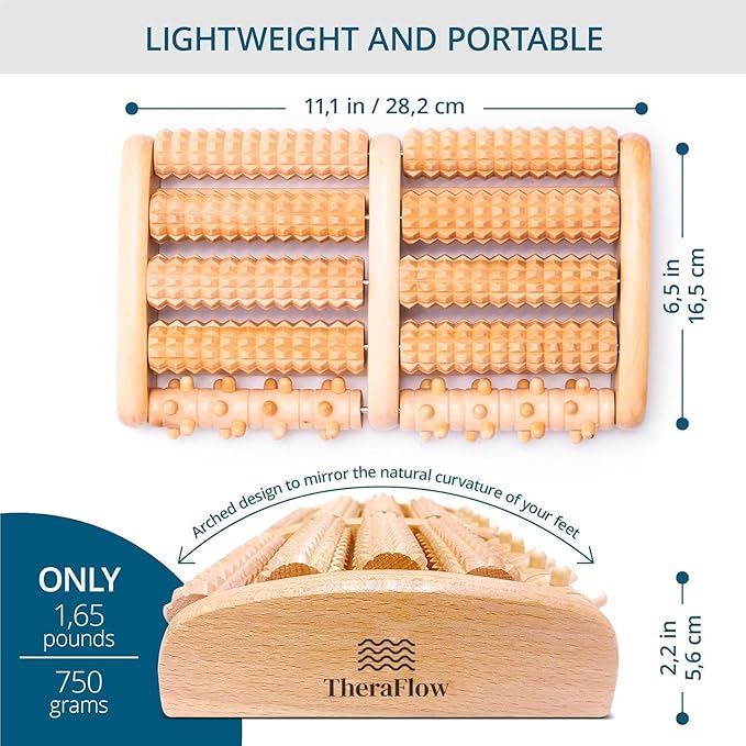 TheraFlow Foot Roller for Plantar Fasciitis Relief and Neuropathy Pain Relief for Feet - Wooden Foot Massager Roller Acupressure Tool with Reflexology Chart - Mom Gifts for Women and Men