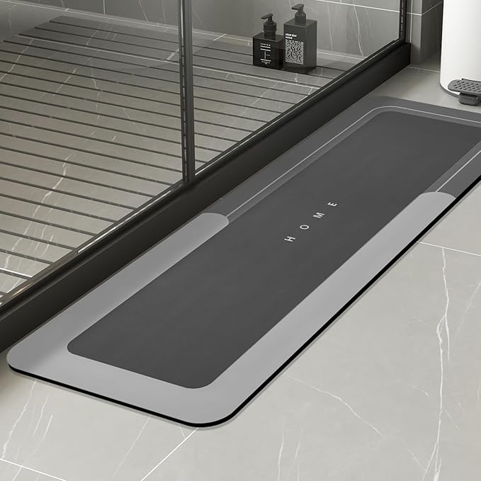 Housego Absorbent Bath Mat Magic Rug, Quick Drying Magic Bath Mat Non-Slip Floor Rug Rubber Backed for Bathroom Kitchen Shower Sink, Water Absorbent (1PC, 16.93''x50'', Dark Gray)