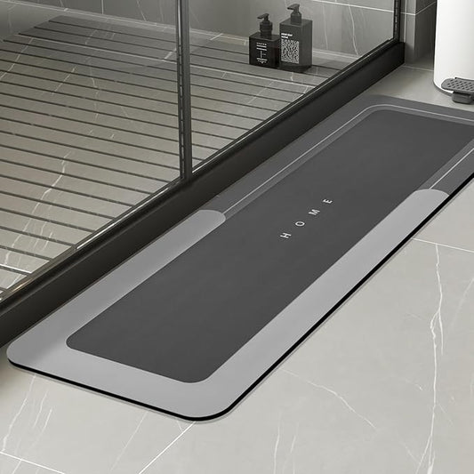 Housego Absorbent Bath Mat Magic Rug, Quick Drying Magic Bath Mat Non-Slip Floor Rug Rubber Backed for Bathroom Kitchen Shower Sink, Water Absorbent (1PC, 16.93''x50'', Dark Gray)