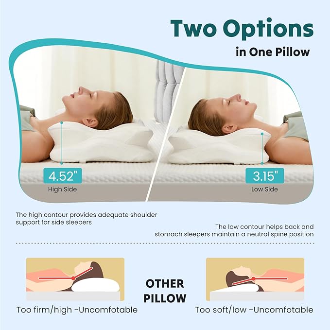 DUMOS Cervical Pillow for Neck and Shoulder, Contour Memory Foam Pillow, Ergonomic Neck Support Pillow for Side Back Stomach Sleepers with Pillowcase