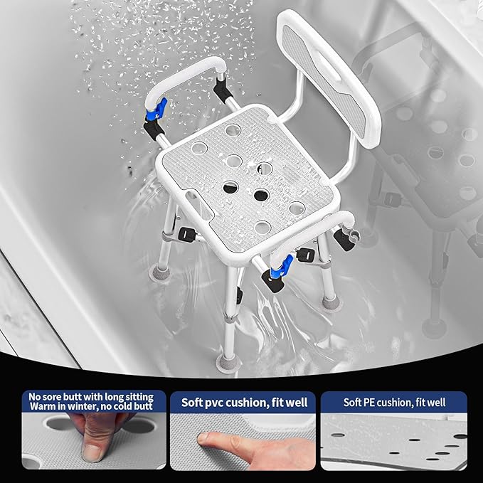 Shower Chair for Seniors Elderly Handicap Disabled Or Bariatric Adults Heavy Duty 500 Lbs Bench Seat for Inside Shower Stall and Bathroom Bath Tub with Arms and Back Adjustable Stool Chairs