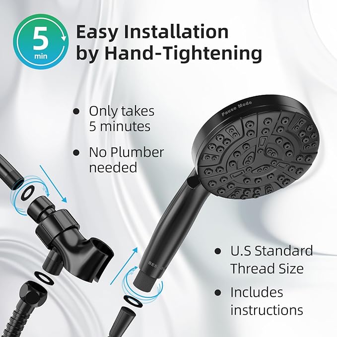 BESAQUO Shower Head,10 Functions High Pressure shower head with handheld, Built-in Pause Mode & Power Wash, Non-Clogging Nozzles High Flow Hand Held Shower Head, Leakproof 6ft Hose&Adjustable Bracket