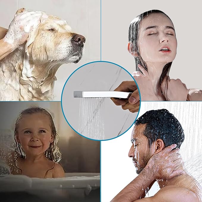 Bathroom Square Chrome Solid Brass Hand Held Shower Head With Wall Connector and Hose System Wall Mount Handheld Showerheads Set
