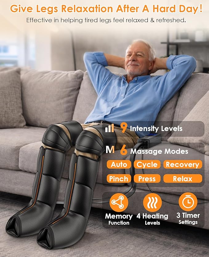 Mothers Day Gifts, Leg Massager with Heat and Compression - Foot Calf Thigh Massage for Circulation and Pain Relief, Professional Compression Boots with 6 Modes, 9 Intensity, 4 Heat