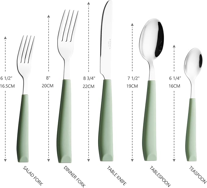 ANNOVA Silverware Set Stainless Steel Colorful Handle Tableware Kitchen Flatware Set Utensils, Includes Dinner Knives, Forks, Spoons, Salad Forks & Dessert Spoons (Sage Green, 20 Pieces)