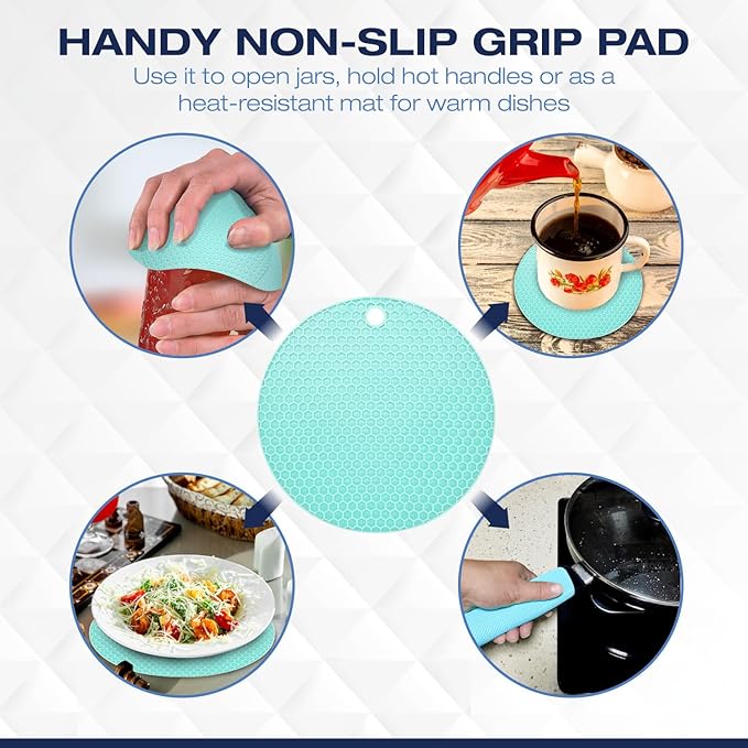 Jar Opener for Weak Hands with 5-in-1 Bottle Opener, Corkscrew Wine Opener, Firm Jar Gripper Pad and 2 Non Slip Rubber Grip Mats, Multifunction Kitchen Tool Set for Seniors, Easy Lid Removal -Blue