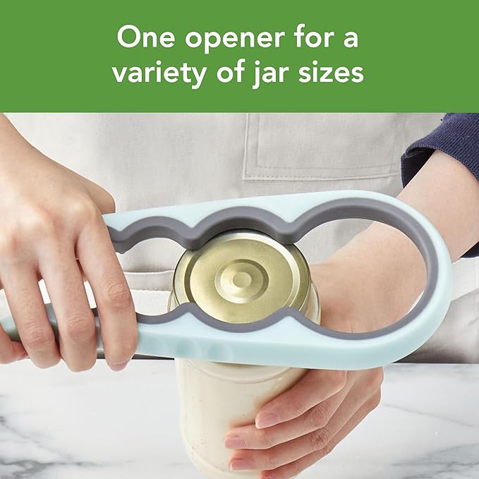 Tovolo Can and Jar Opener Set Manual Handheld Kitchen Tool with Comfort Grip Handles, Easy to Use Stainless Steel Jar and Smooth Edge Can Opener with Built In Bottle Cap Lifter, Blue Haze